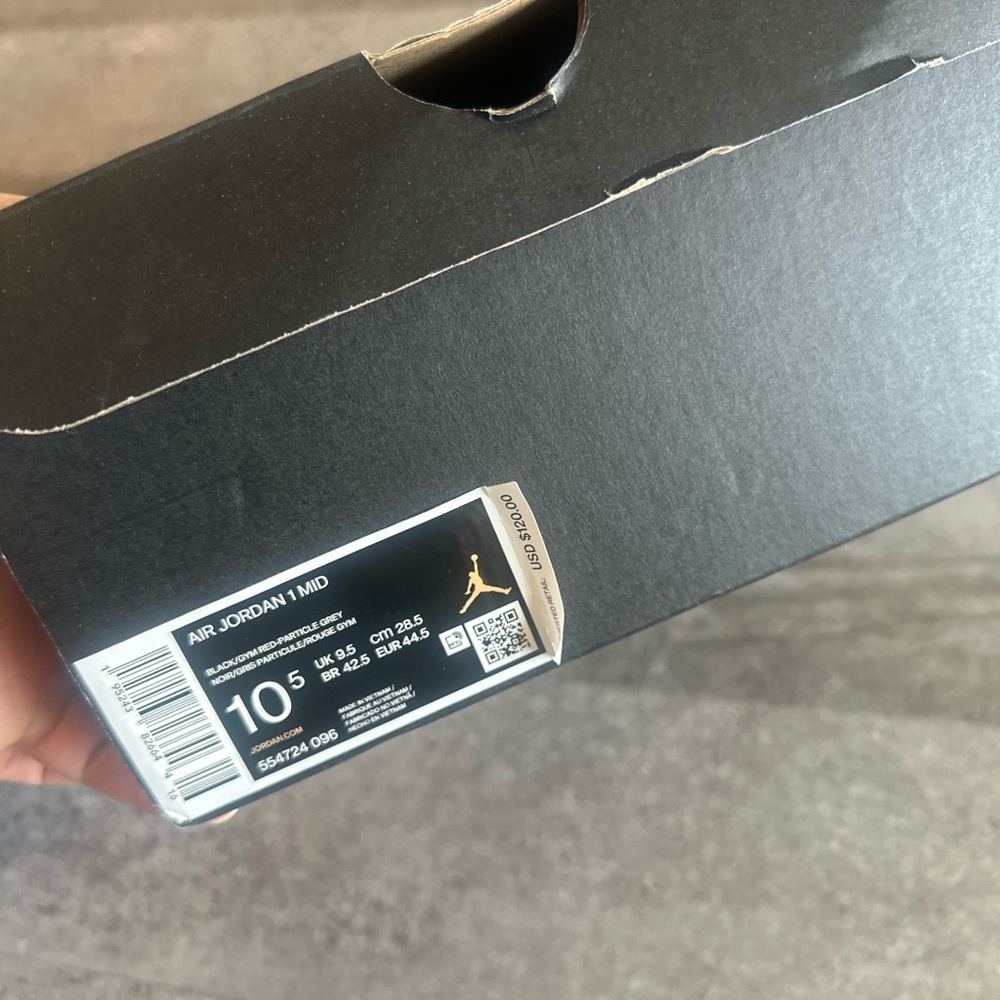 Jordan 1 Shadow Black and Gray Sneakers with Red Accent - Picture 2 of 2